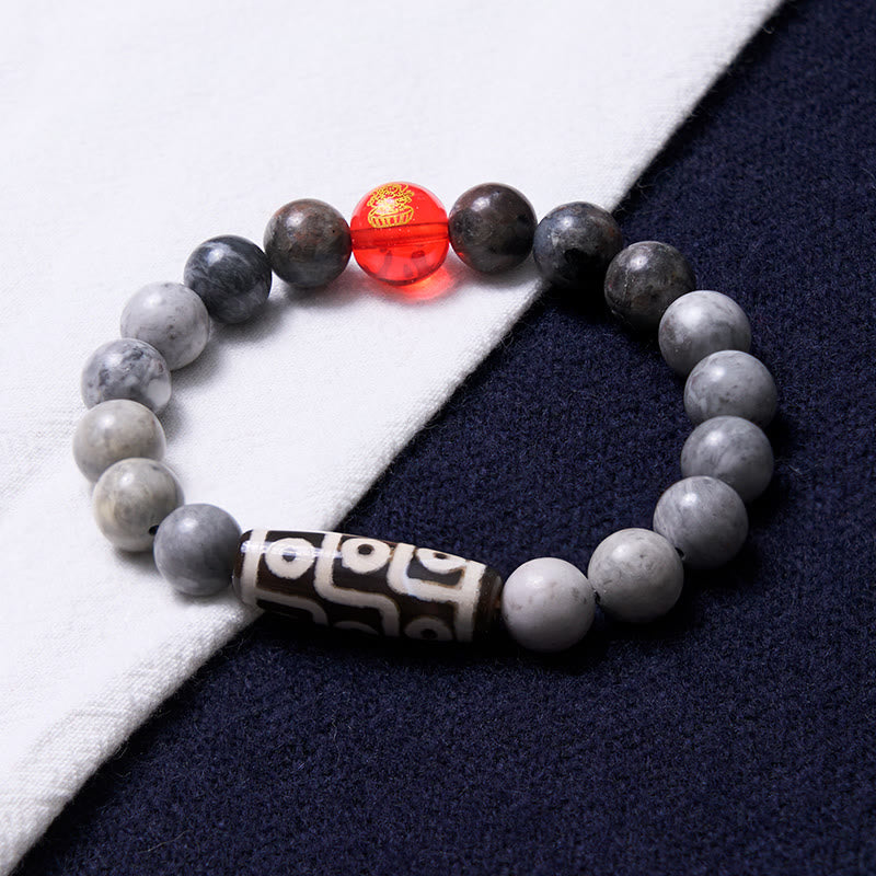 Wear FengShui Tibetan Nine-Eye Dzi Bead Picasso Jasper Positive Bracelet