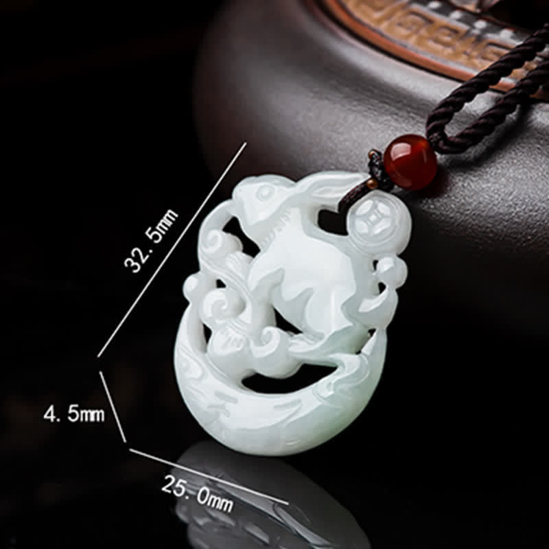 Wear FengShui Year of the Rabbit White Jade Crescent Moon Protection Necklace Pendant
