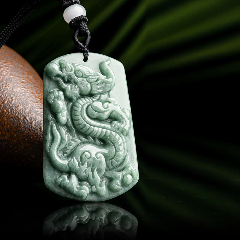 Wear FengShui Year of the Dragon Chinese Zodiac Dragon Jade Success Amulet Necklace Pendant