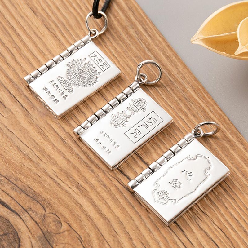 Wear FengShui 990 Sterling Silver Heart Sutra Great Compassion Shurangama Mantra Lotus Vajra Peace Necklace Pendant