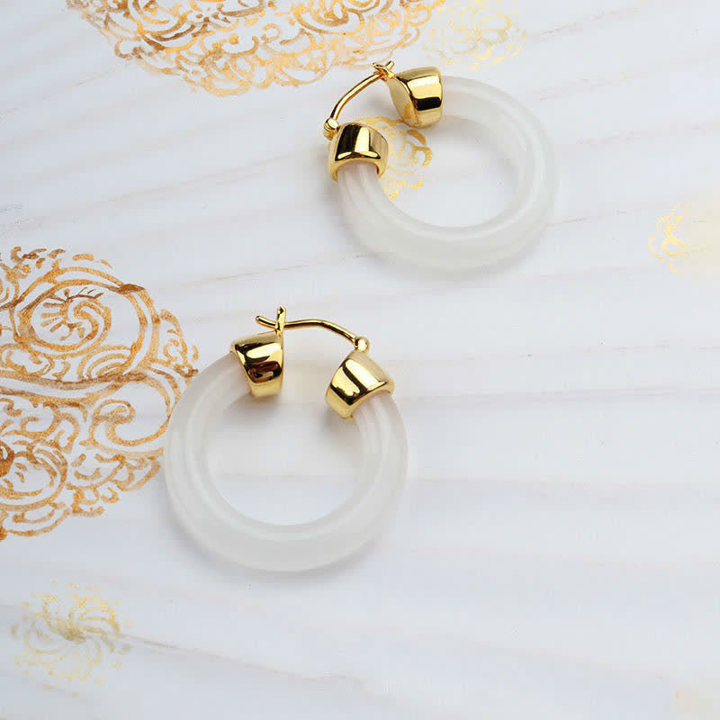 Wear FengShui Round Jade White Jade Prosperity Earrings