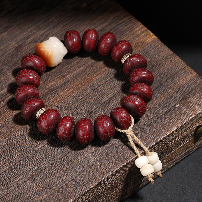Wear FengShui Tibet Bodhi Seed Dzi Bead Dancing Lion Luck Bracelet Wrist Mala