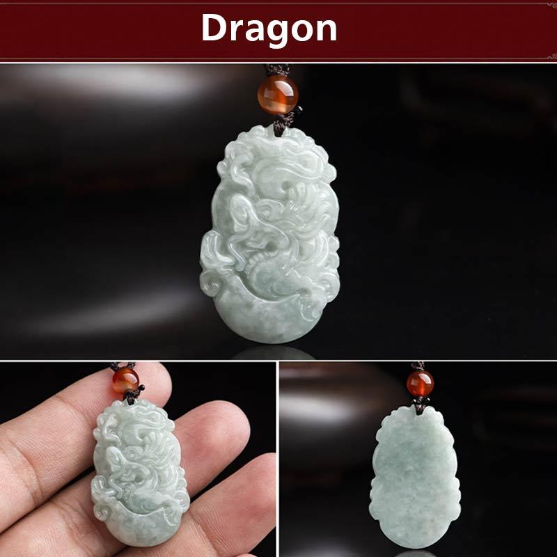 Wear FengShui Natural Jade 12 Chinese Zodiac Sucess Pendant Necklace