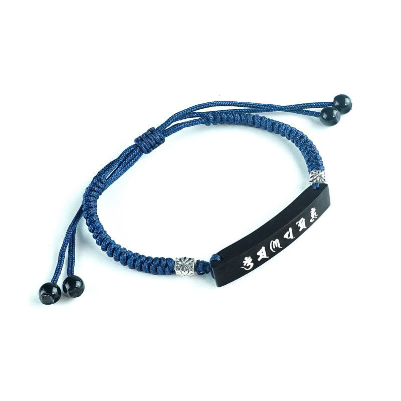Wear FengShui Buddhism Six True Words Wood Ebony Wood Silver Inlaid Protection Bracelet