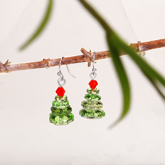 Wear FengShui Various Crystals Christmas Tree Amethyst Peace Healing Drop Earrings