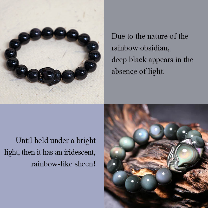 Wear FengShui Rainbow Obsidian Fox Healing Positive Bracelet