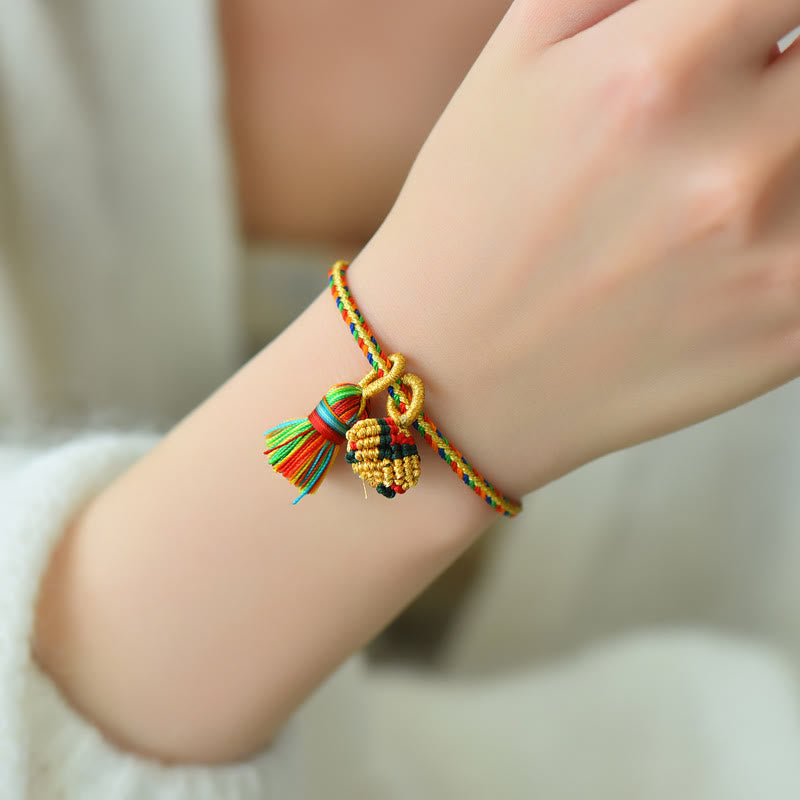 Wear FengShui Colorful Rope Luck Handmade Zongzi Golden Ball Charm Bracelet
