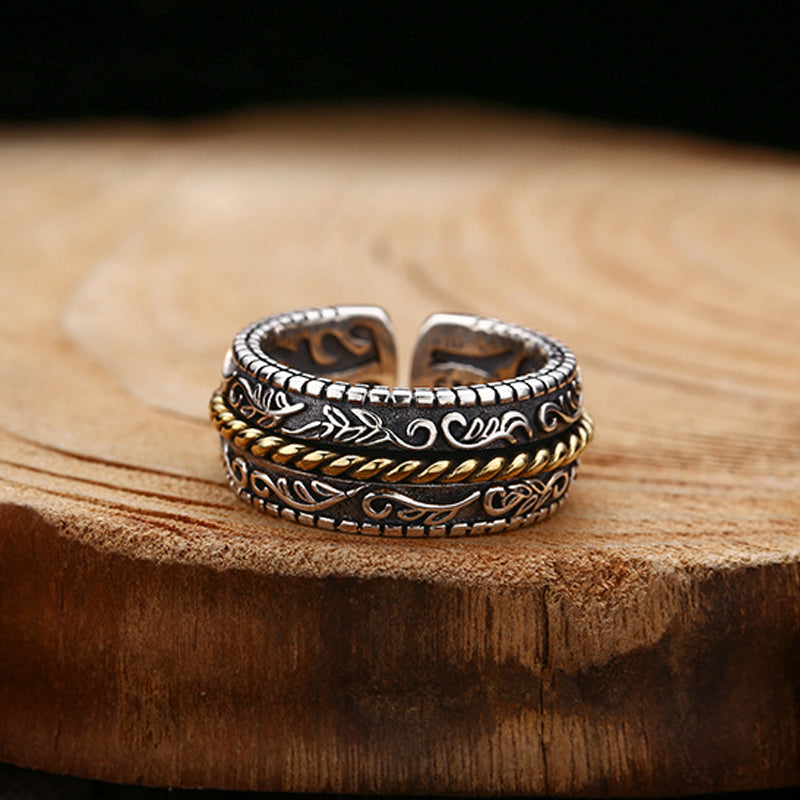 Wear FengShui 925 Sterling Silver Tang Dynasty Flower Design Luck Adjustable Ring