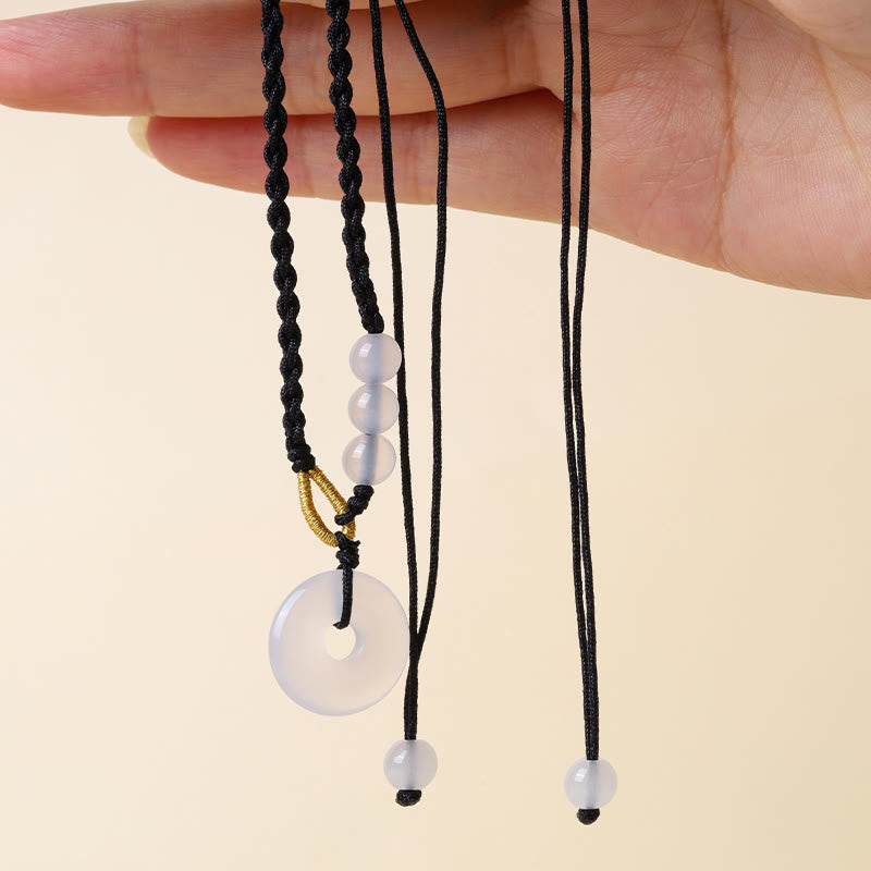 Wear FengShui Strawberry Quartz Chalcedony Peace Buckle Healing Necklace Pendant