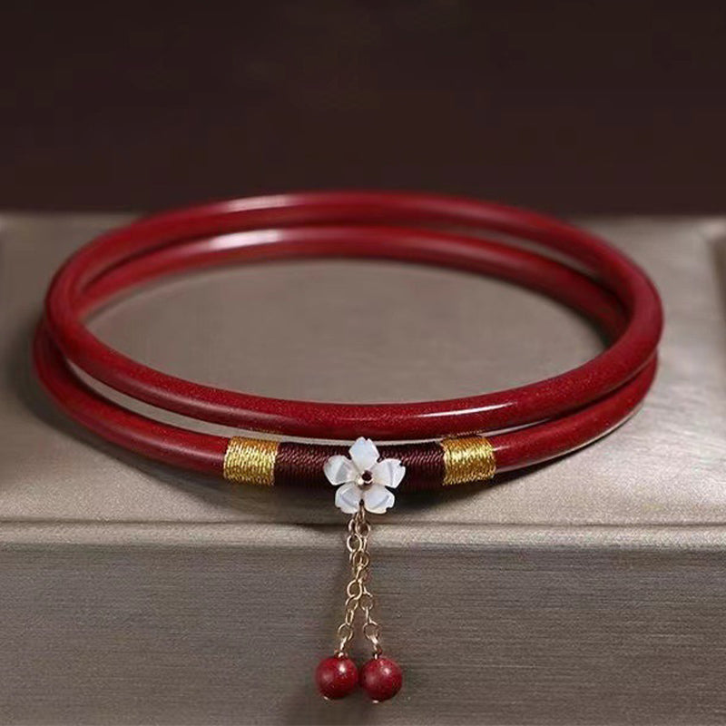 Wear FengShui 2Pcs Cinnabar Flower Blessing Bangle Charm Bracelet