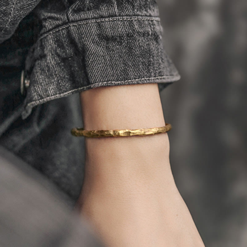 Wear FengShui Tibetan Bump Texture Copper Luck Cuff Bracelet Bangle