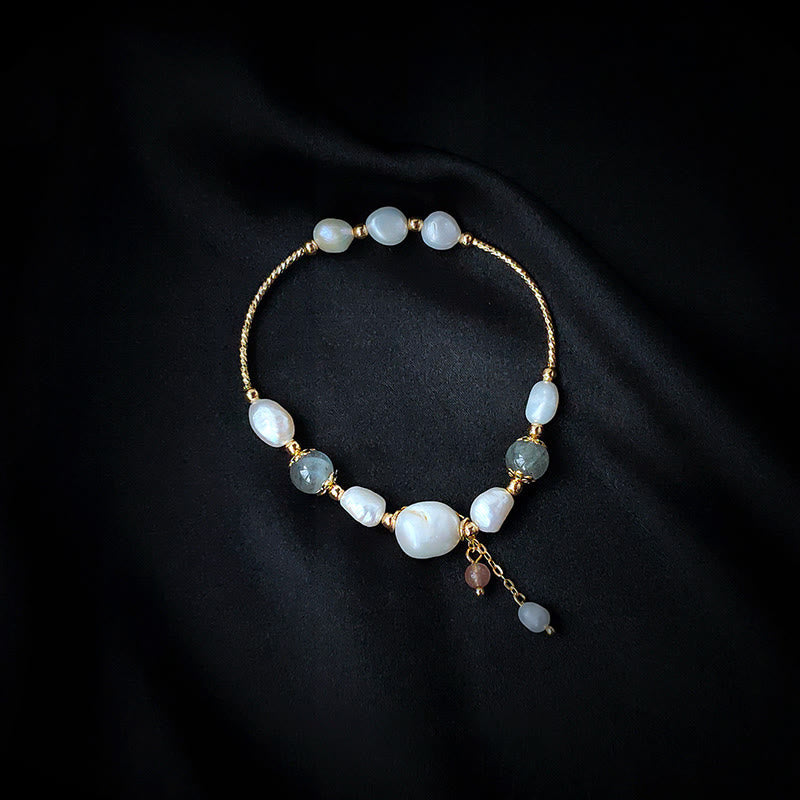 Wear FengShui Pearl Moonstone Strawberry Quartz Bead Optimism Bracelet