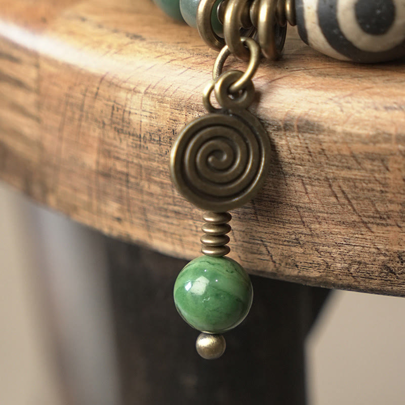 Wear FengShui Cyan Bodhi Seed Dzi Bead Wisdom Peace Triple Wrap Bracelet