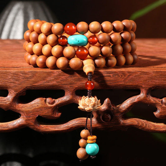 Wear FengShui Tibetan Sandalwood Lotus Enlightenment Charm Mala Bracelet