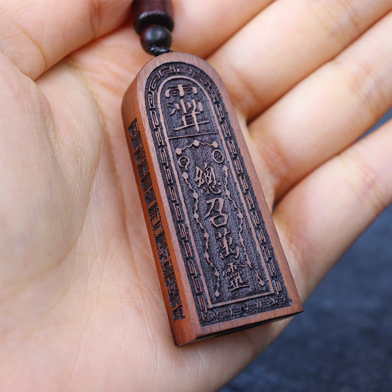 Wear FengShui Lightning Struck Jujube Wood Taoist Five Thunder Order Luck Protection Necklace Pendant