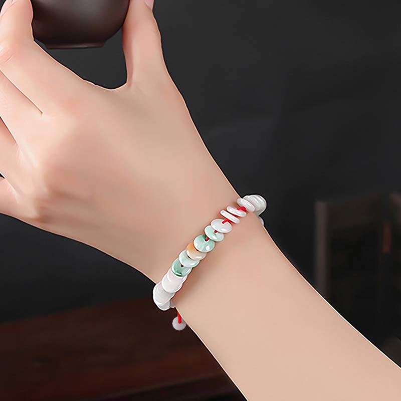 Wear FengShui Round Jade Lucky Red String Weave Bracelet