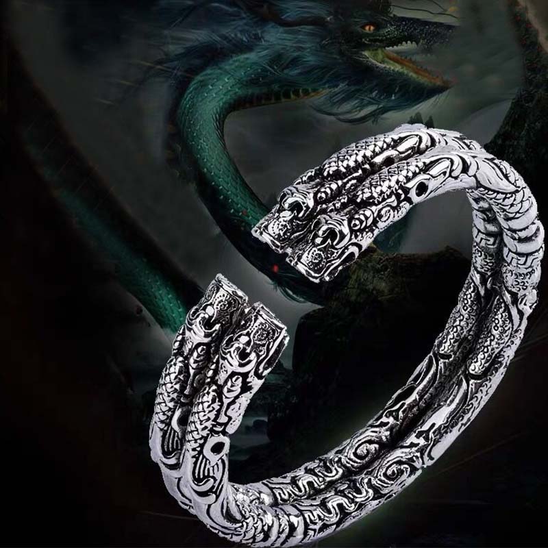 Wear FengShui Dragon Auspicious Clouds Luck Protection Bracelet Adjustable Bangle