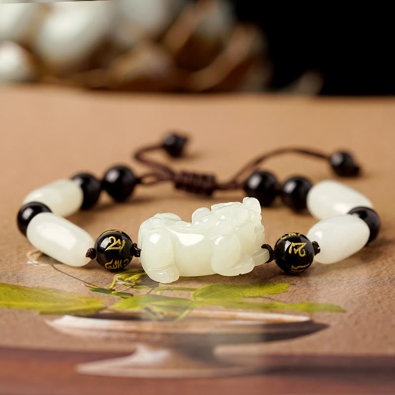 Wear FengShui Natural Hetian White Jade PiXiu Wealth String Bracelet