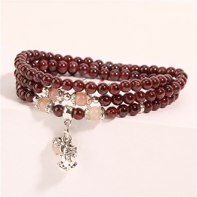 Wear FengShui Natural Garnet Strawberry Quartz Green Beans PiXiu Protection Triple Wrap Bracelet