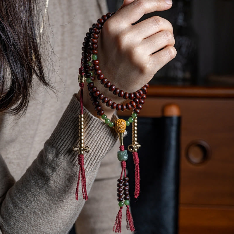 Wear FengShui Natural Tibet 108 Mala Beads Purple Bodhi Seed Hetian Cyan Jade Copper Dorje Peace Bracelet