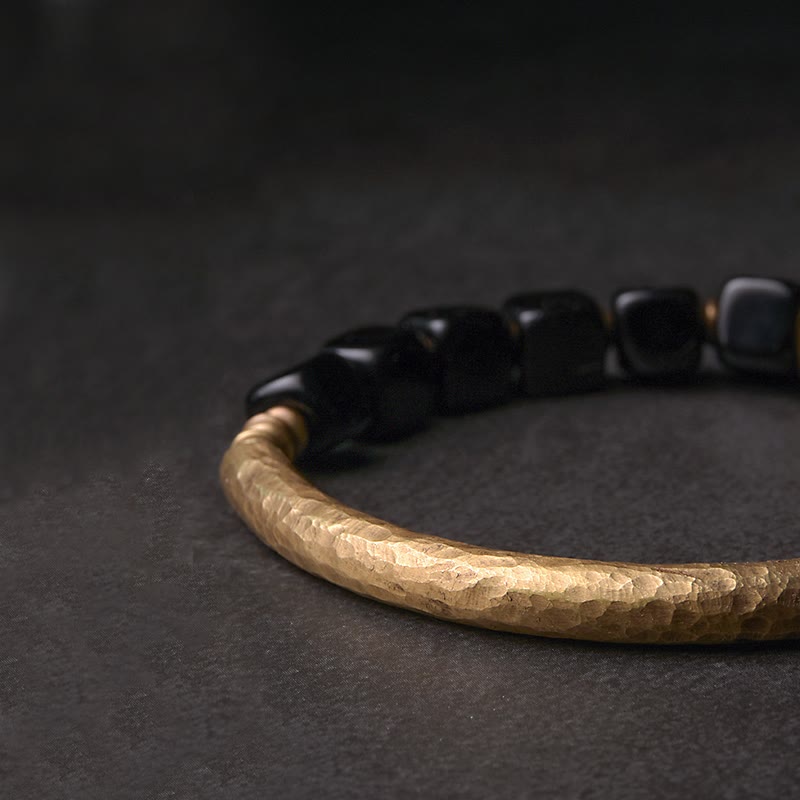 Wear FengShui Black Obsidian Crystal Copper Strength Couple Bracelet
