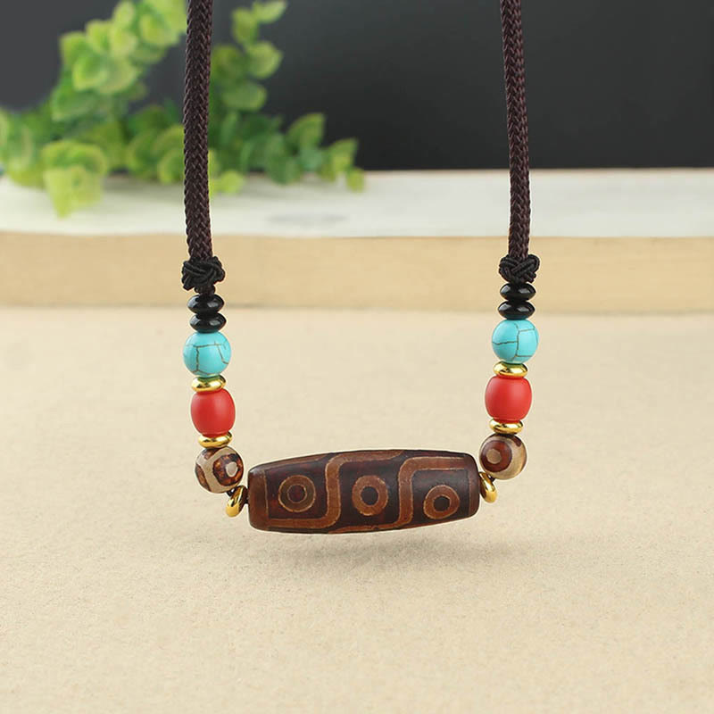 Wear FengShui Tibetan Nine-Eye Dzi Bead Three-eyed Dzi Bead Protection String Necklaces Pendant