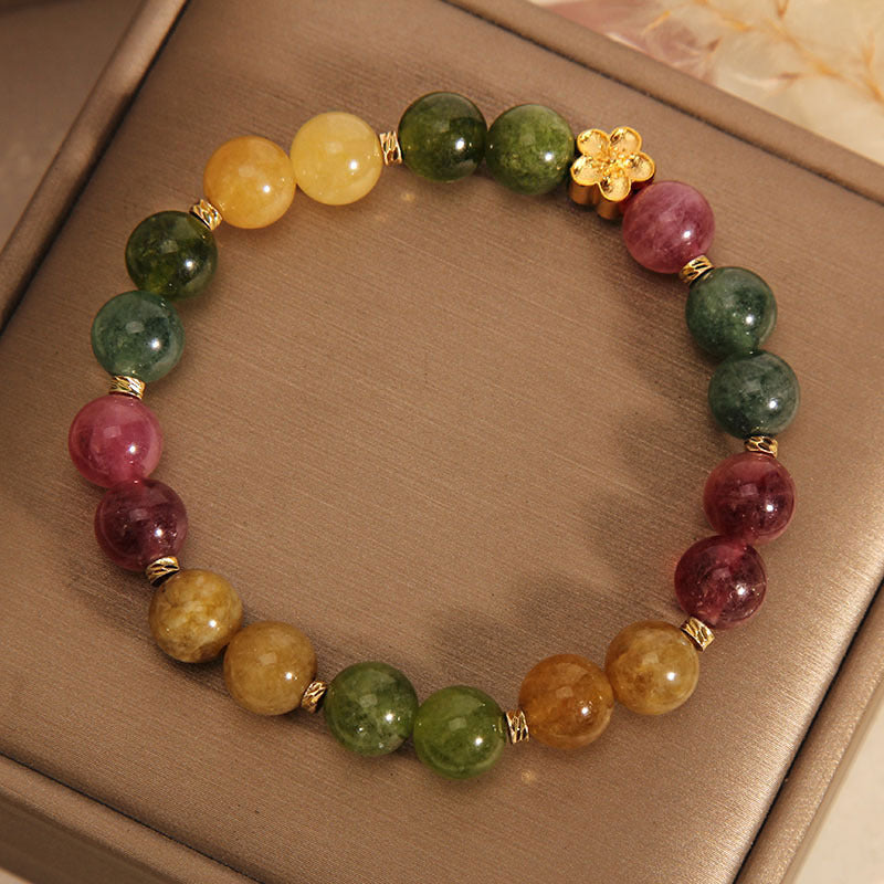 Wear FengShui Natural Colorful Tourmaline Golden Flower Positive Bracelet