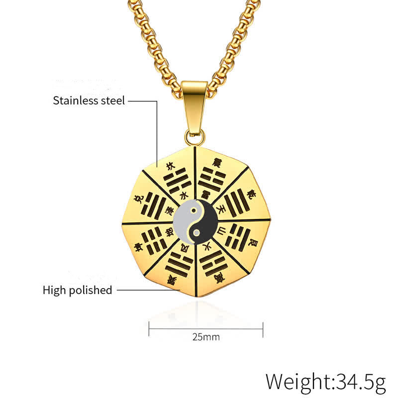 Wear FengShui Bagua Yin Yang Titanium Steel Balance Necklace Pendant