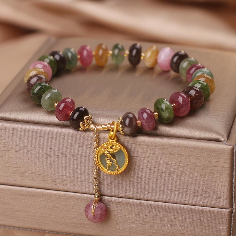 Wear FengShui Colorful Tourmaline Cute Flower Rabbit Charm Love Bracelet