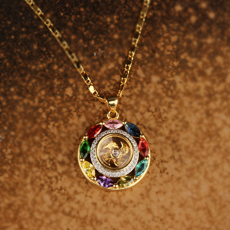 Wear FengShui Colorful Zircon Copper Wealth Luck Rotation Bracelet Necklace Pendant