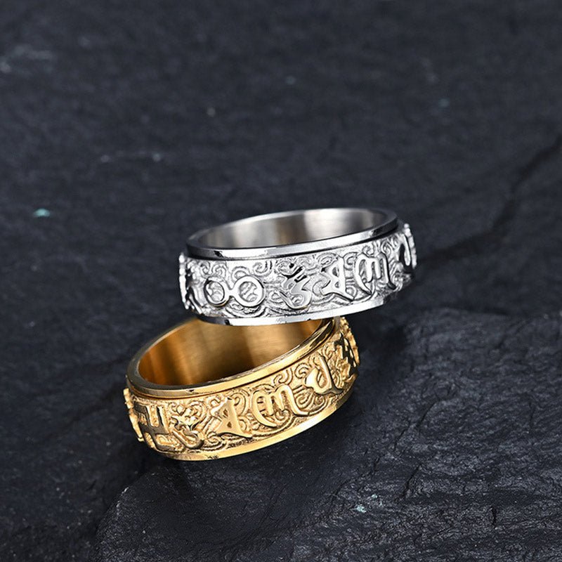 Wear FengShui Om Mani Padme Hum Balance Calm Titanium Steel Ring