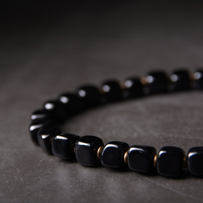 Wear FengShui Ebony Wood Dzi Bead Copper Peace Couple Bracelet