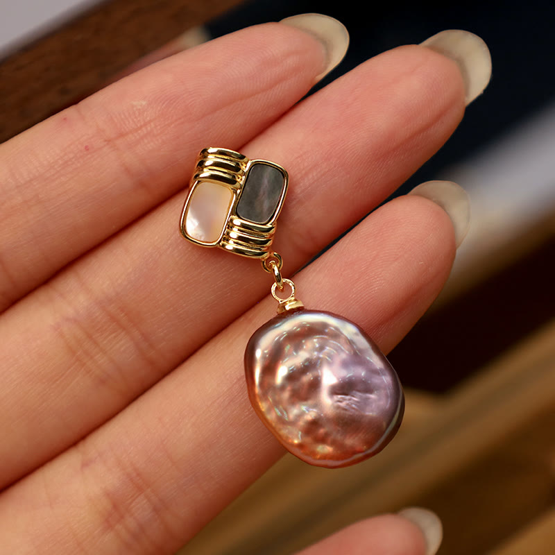 Wear FengShui 925 Sterling Silver Posts Copper Plated Gold Natural Baroque Pearl Healing Drop Earrings