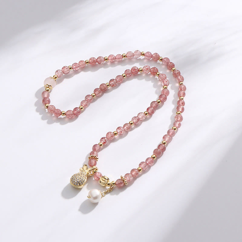 Wear FengShui Strawberry Quartz Money Bag Positive Charm Double Wrap Bracelet