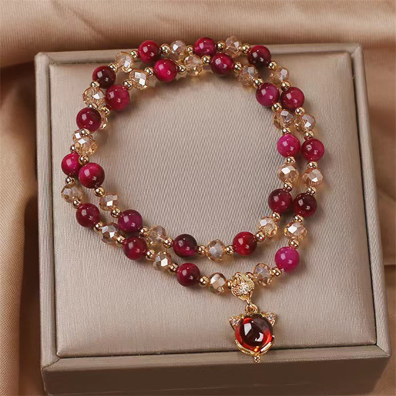Wear FengShui Red Tiger Eye Fox Protection Double Wrap Bracelet