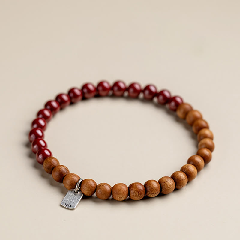 Wear FengShui 925 Sterling Silver Peach Wood Cinnabar Ward Off Evil Spirits Bracelet