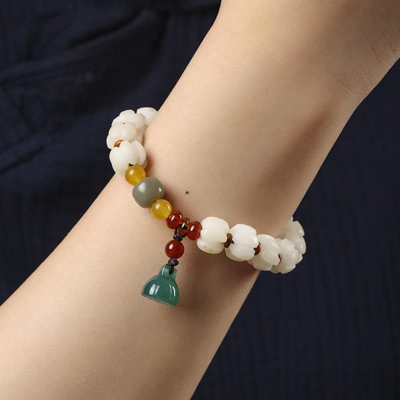 Wear FengShui Natural Bodhi Seed Red Agate Bodhi Calm Harmony Engraved Pumpkin Bead Lotus Bracelet