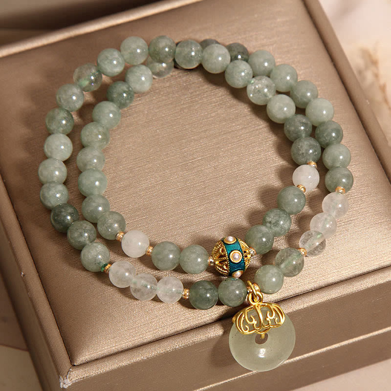 Wear FengShui Green Aventurine Peace Buckle Charm Luck Double Wrap Bracelet