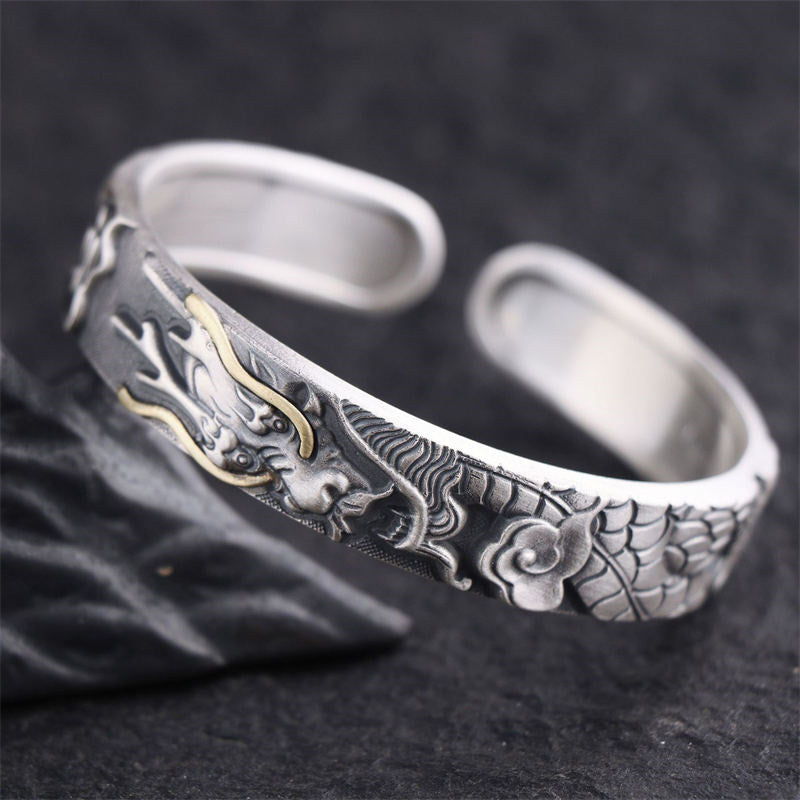 Wear FengShui 999 Sterling Silver Dragon Strength Protection Bracelet Bangle