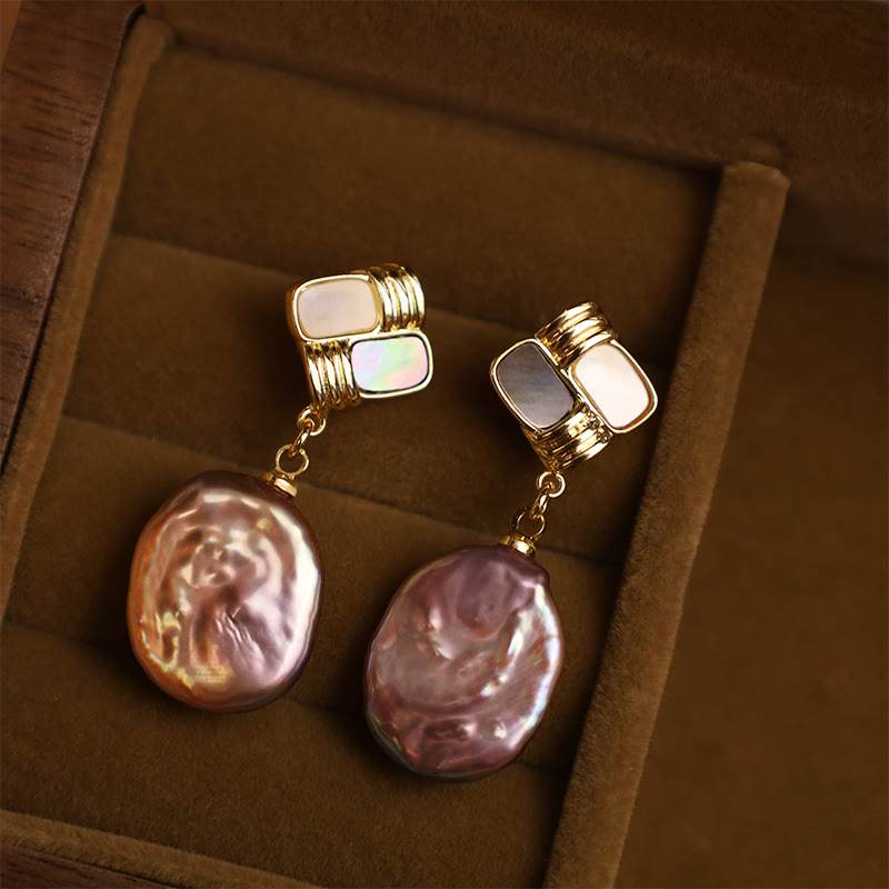 Wear FengShui 925 Sterling Silver Posts Copper Plated Gold Natural Baroque Pearl Healing Drop Earrings