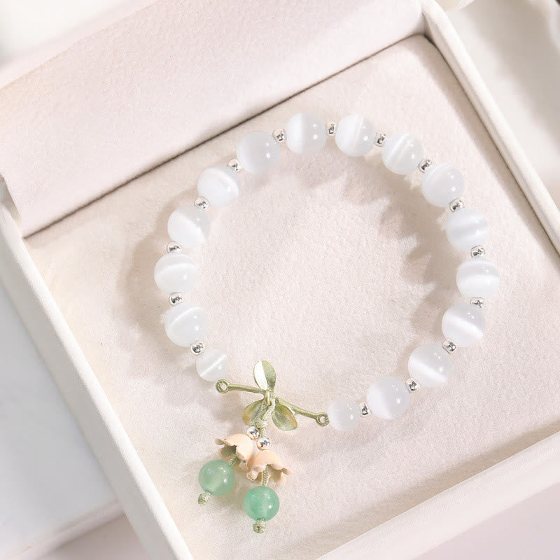 Wear FengShui Cat's Eye Green Aventurine Blue Chalcedony Pink Crystal Peace Orchid Charm Bracelet