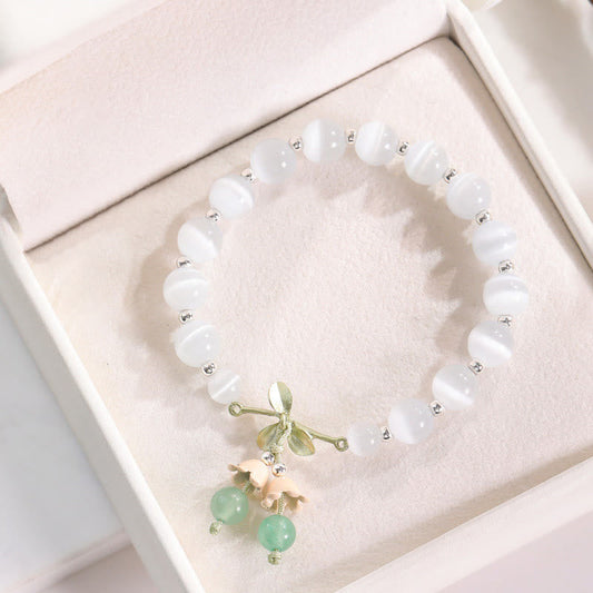 Wear FengShui Cat's Eye Green Aventurine Blue Chalcedony Pink Crystal Peace Orchid Charm Bracelet