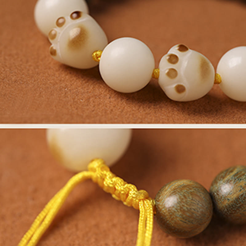 Wear FengShui Natural Green Sandalwood Bodhi Seed Cat Paw Claw Cure Bracelet