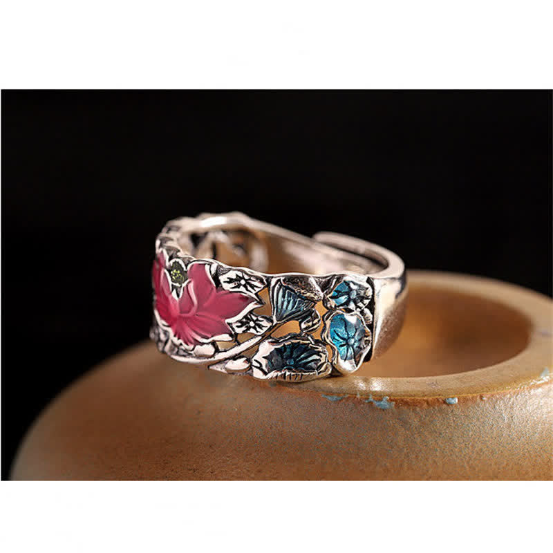 Wear FengShui 925 Sterling Silver Lotus Koi Fish Enlightenment Ring