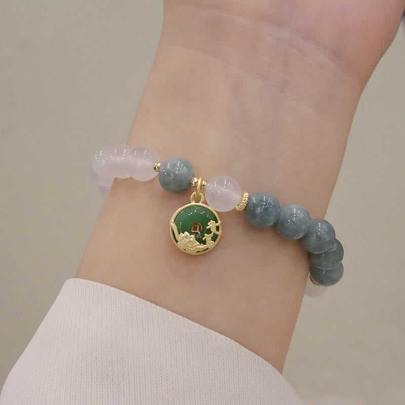 Wear FengShui White Agate Jade Lotus Flower Peace Buckle Protection Bracelet