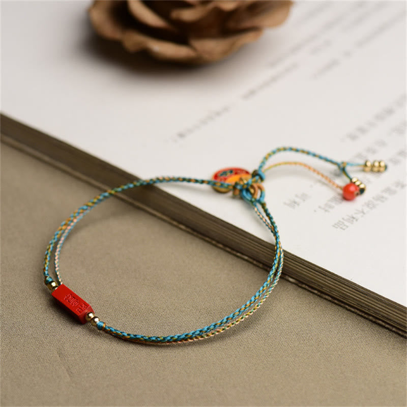 Wear FengShui Handmade Cinnabar As One Wishes Blessing Braid Double Layer Bracelet