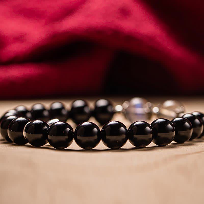 Wear FengShui 925 Sterling Silver Obsidian Moonstone Strength Couple Bracelet