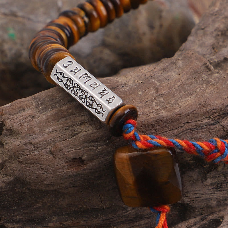 Wear FengShui Tibetan Tiger Eye Om Mani Padme Hum Protection Power Bracelet