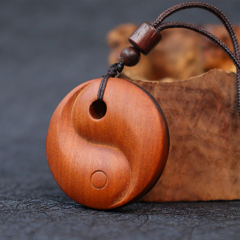 Wear FengShui Lightning Struck Jujube Wood Yin Yang Luck Protection Necklace Pendant
