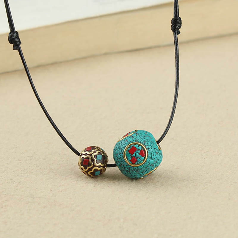 Wear FengShui Tibetan Turquoise Double Bead Protection Strength Necklace Pendant